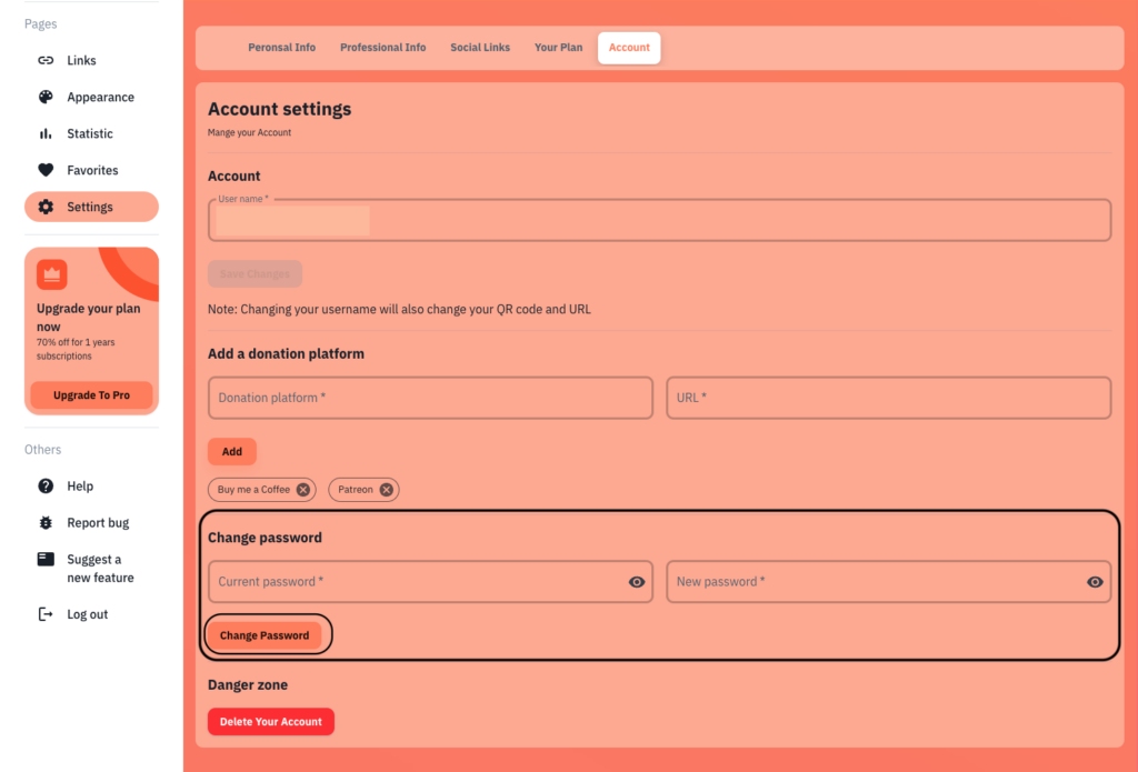 Account - change password