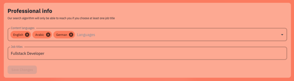 Professional info form